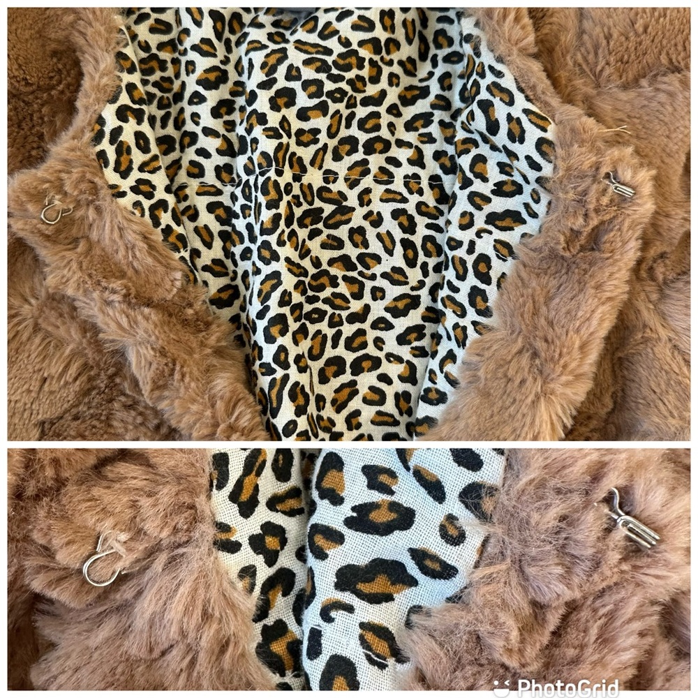 Zara Kids Cotton Furry Teddy Bear Cape Capelet Cheetah Leopard Lined, size 7-8 - Picture 4 of 16